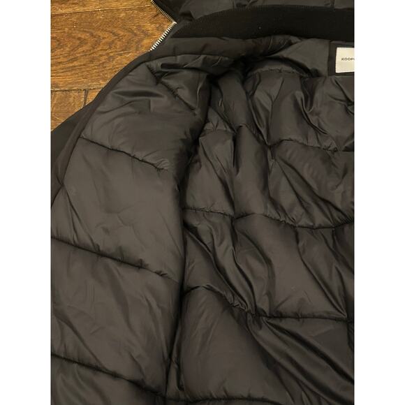 The Kooples Sport Logo Faux Down Fur Hooded Bomber Jacket Puffer Black Coat 2 M - Picture 14 of 14
